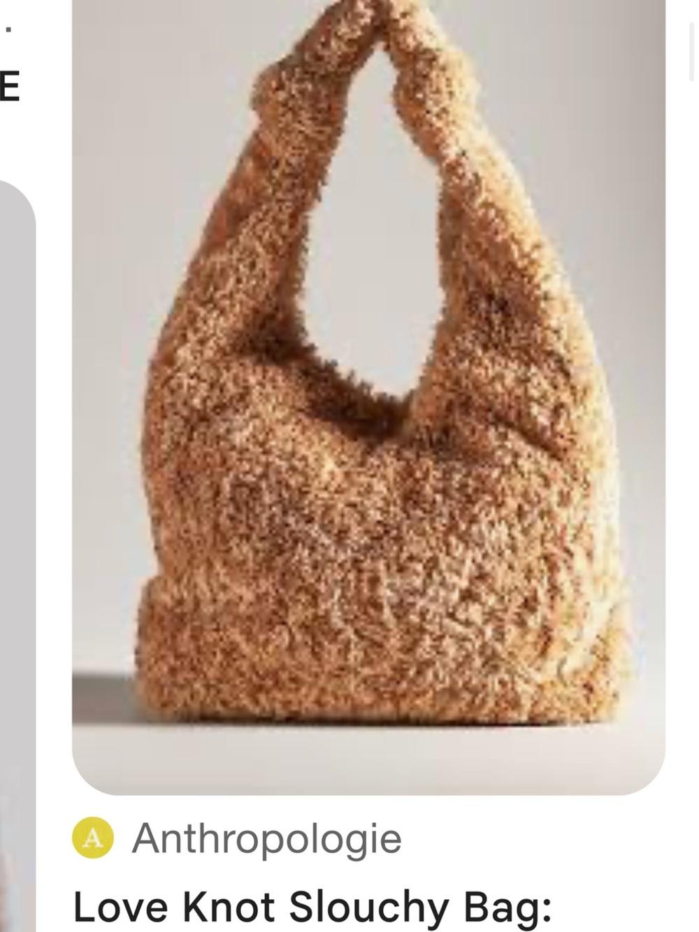 Anthropologie Tan Faux-Shearling Slouchy Knot Hobo